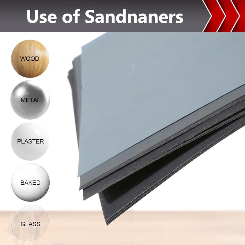 BOSHCRAFT 1500 Grit Sand Paper, 12Pcs Wet or Dry Sandpaper Assortment Sandpaper for Wood Metal Furniture Hand Sander Sand Paper Set Sandpaper Sheets Cut for Use 9" x 11"/12 Sheets - Image 3